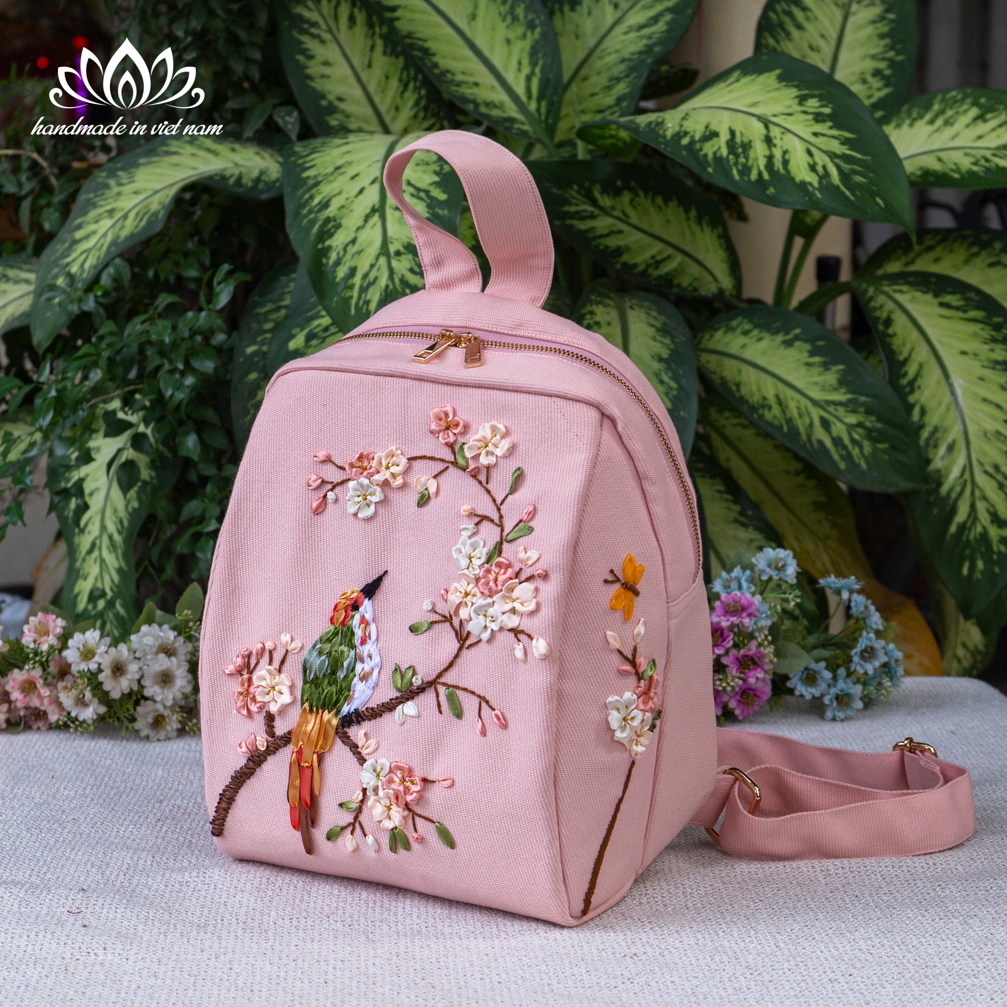 Ribbon Embroidered Bird Backpack | Everyday Canvas Backpack