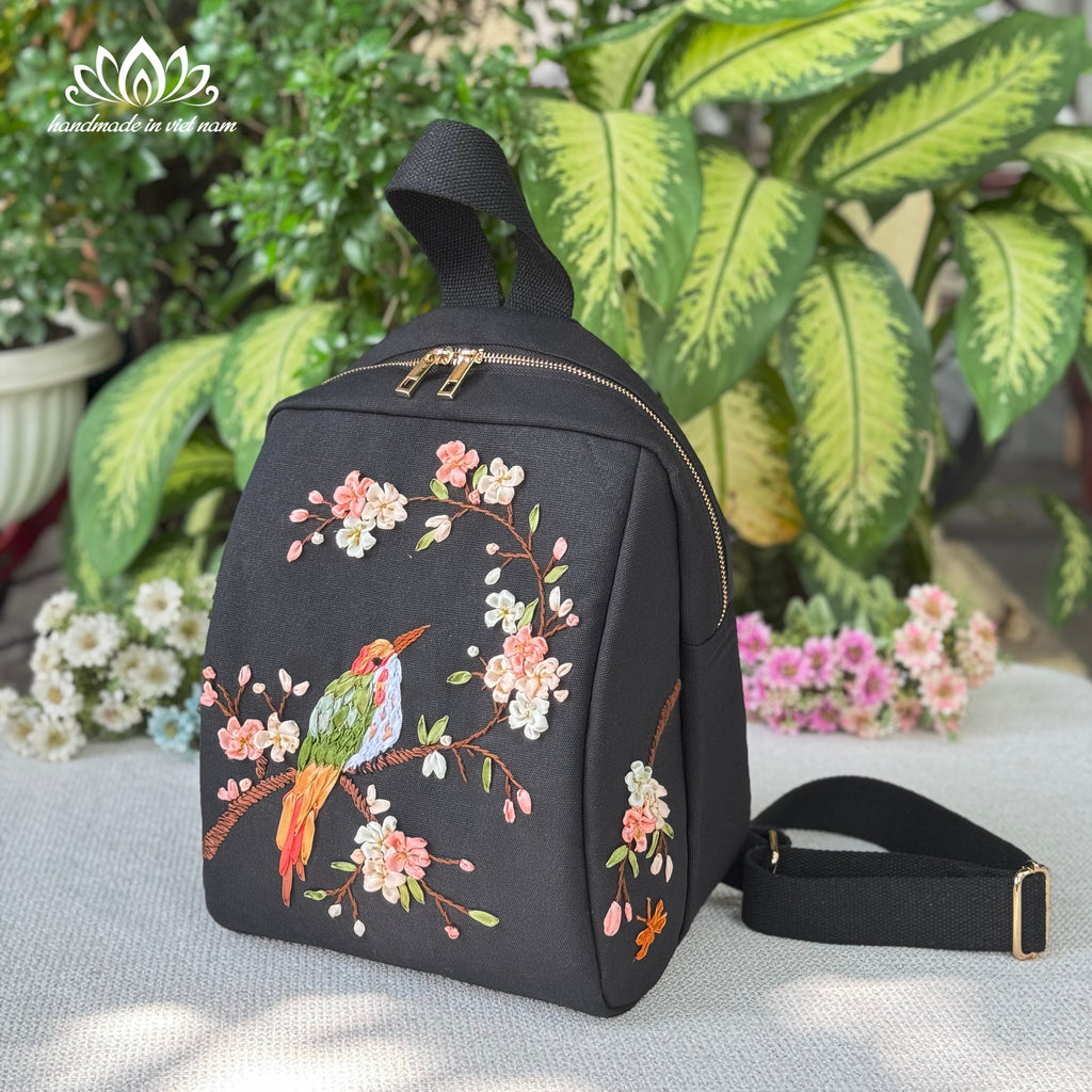 Ribbon Embroidered Bird Backpack | Everyday Canvas Backpack