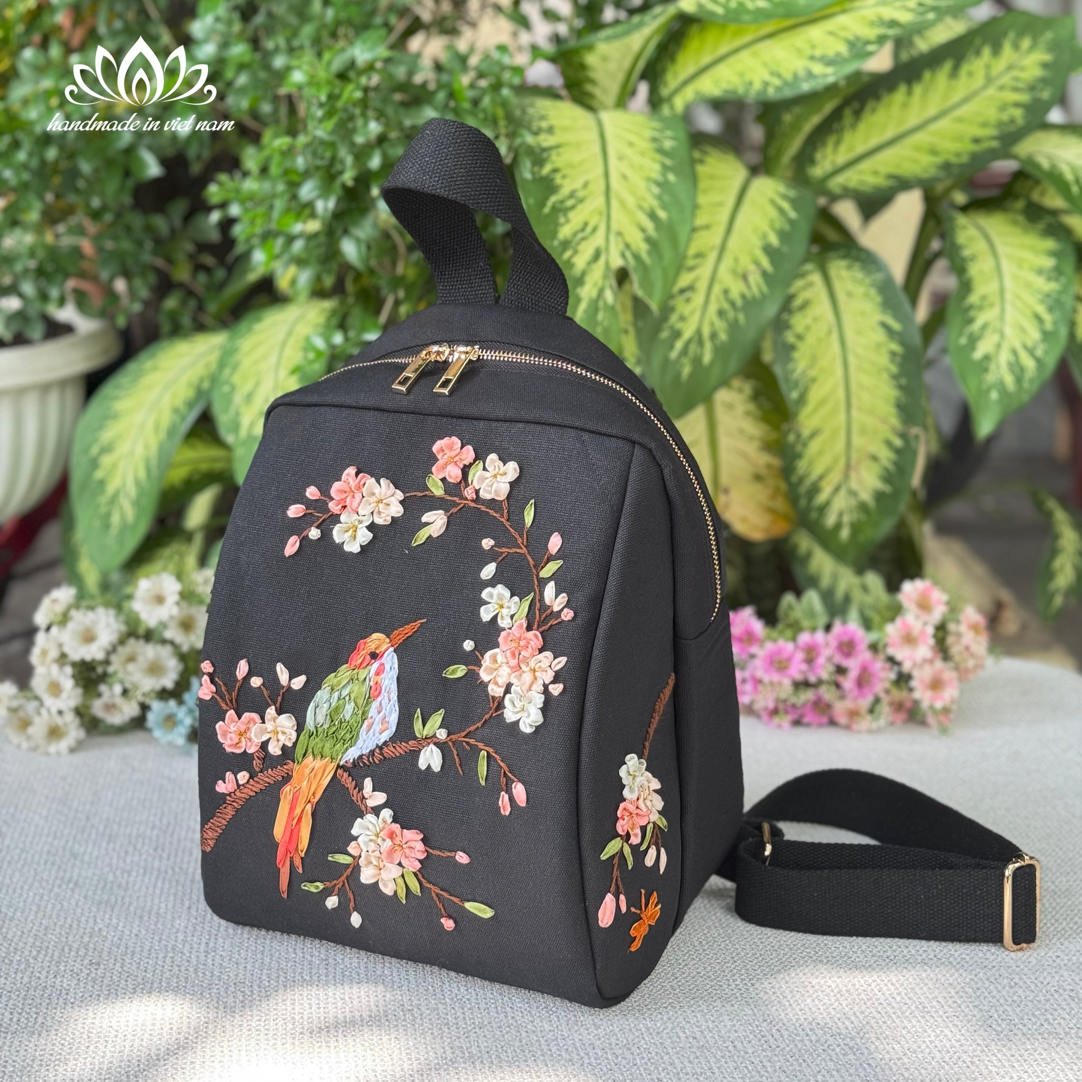 Ribbon Embroidered Bird Backpack | Everyday Canvas Backpack