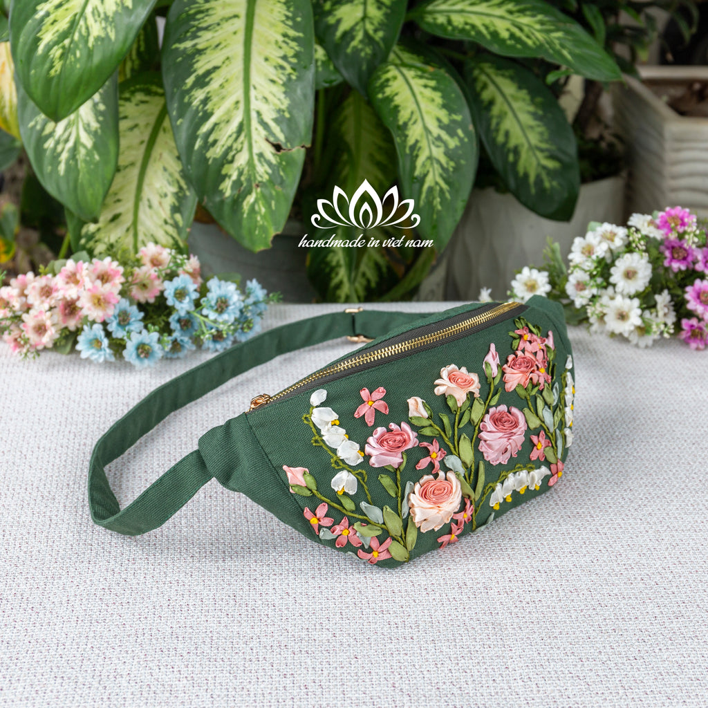 Hand Embroidered Floral Fanny Pack | Lotus Vietnam