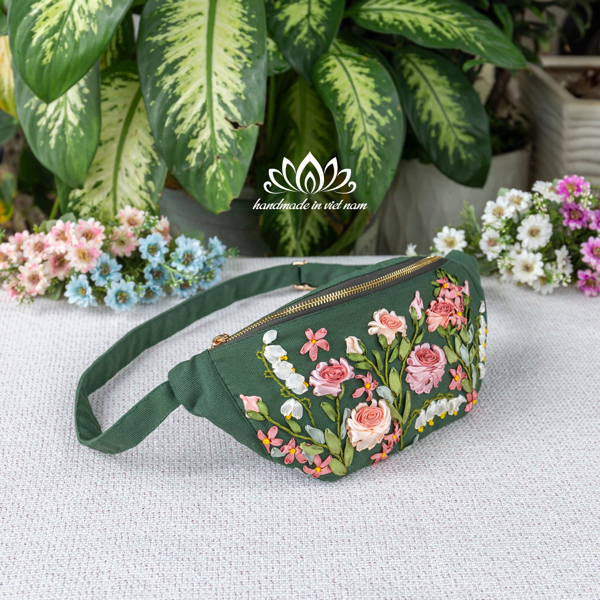 Hand Embroidered Floral Fanny Pack | Lotus Vietnam
