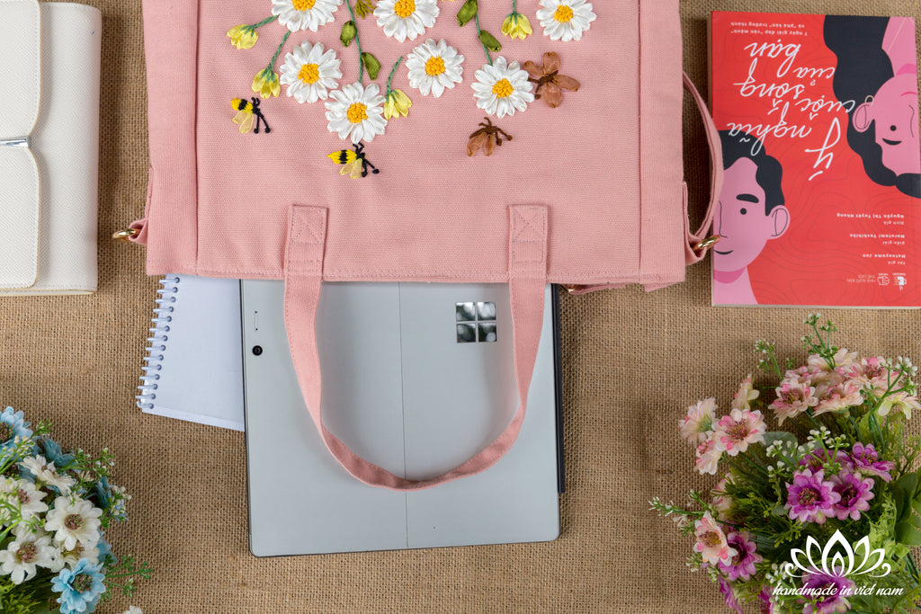 Hand Embroidered Daisy Convertible Backpack Tote | Lotus Vietnam