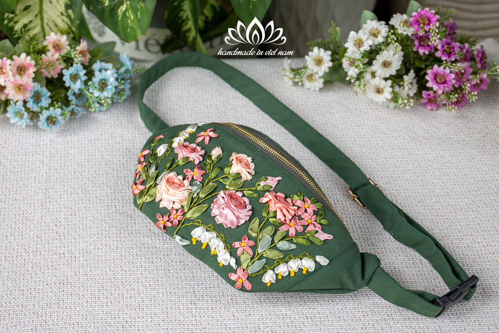 Hand Embroidered Floral Fanny Pack | Lotus Vietnam