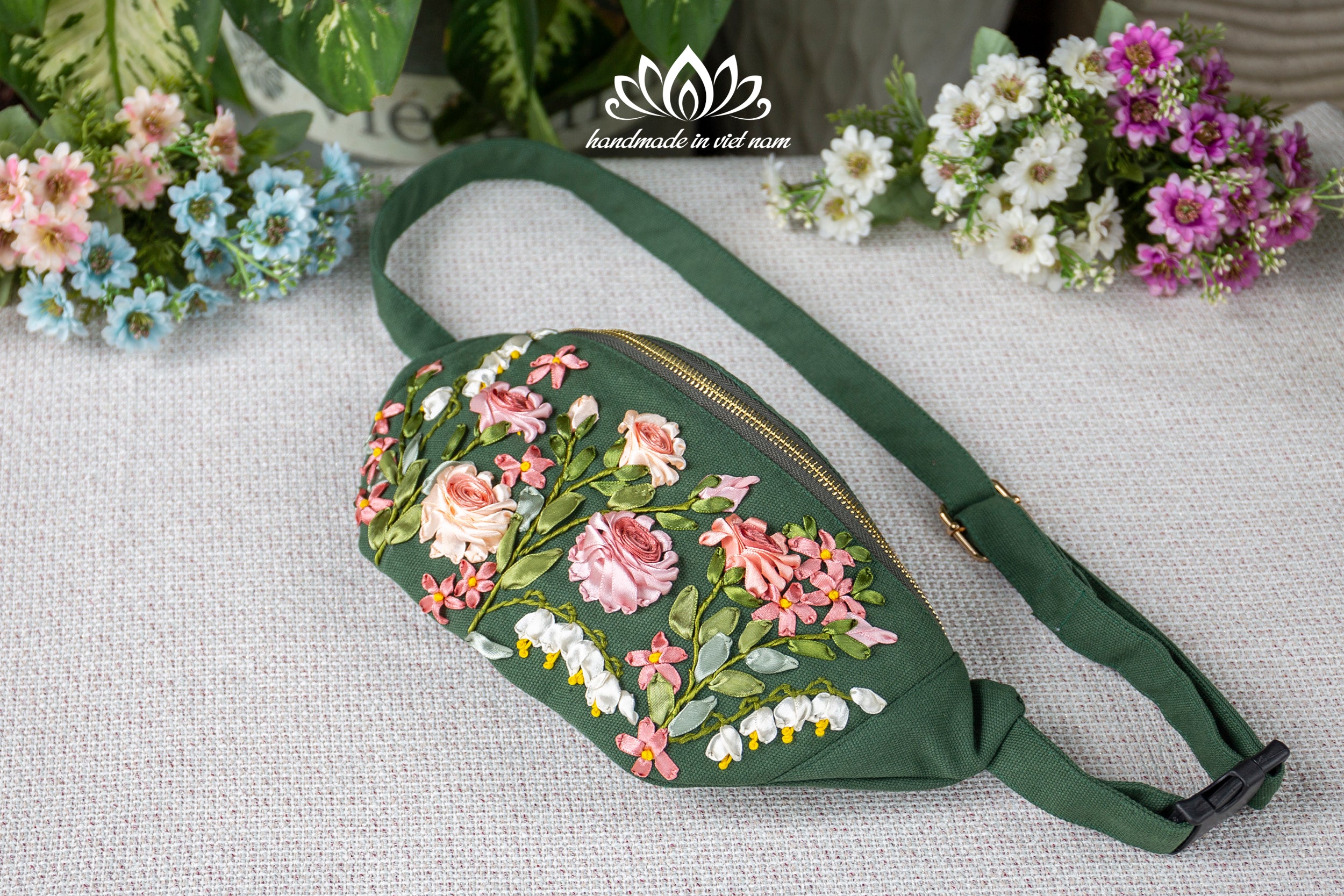 Hand Embroidered Floral Fanny Pack | Lotus Vietnam