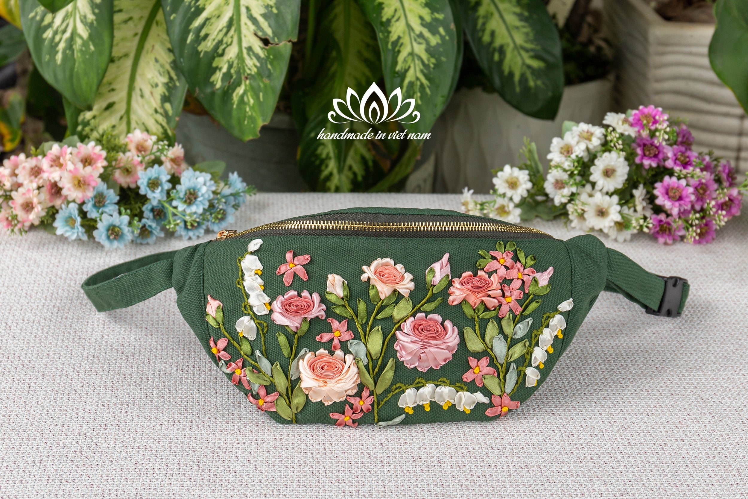 Hand Embroidered Floral Fanny Pack | Lotus Vietnam