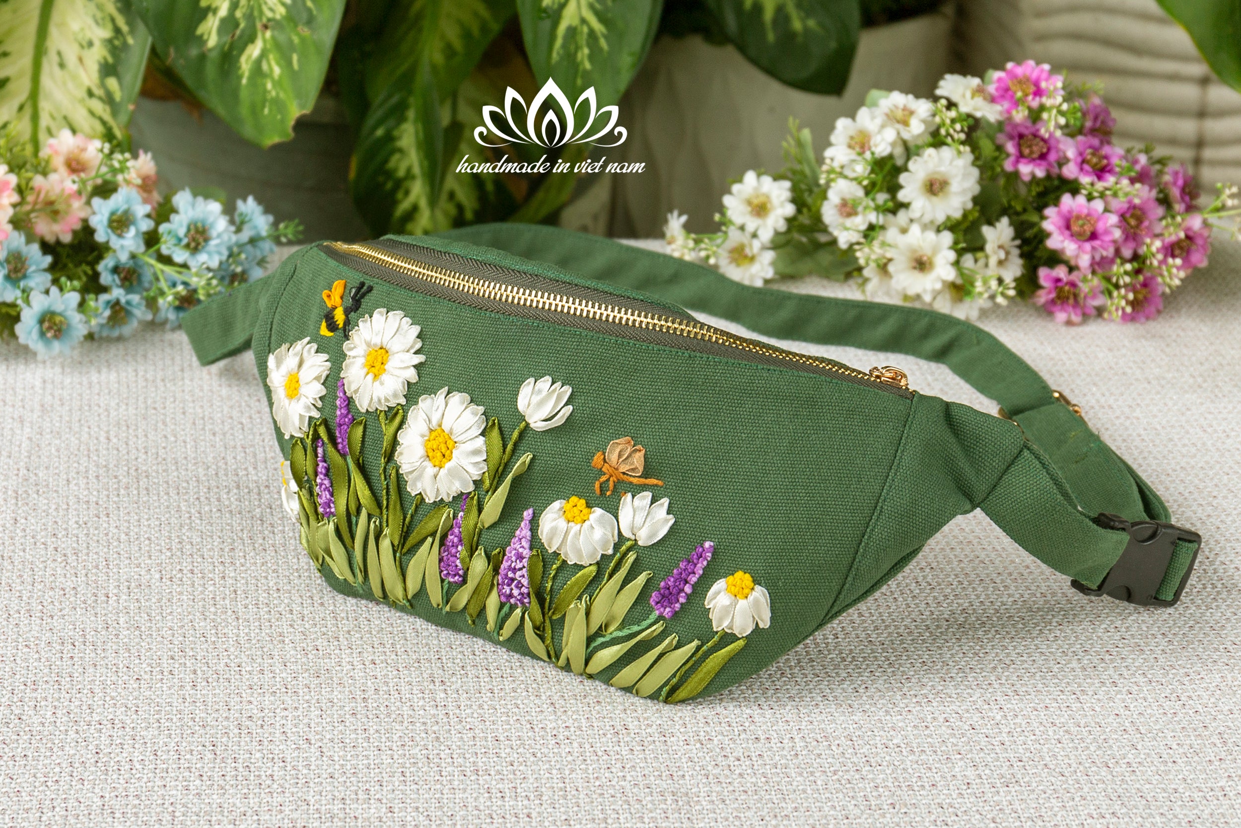 Hand Embroidered Floral Fanny Pack | Lotus Vietnam