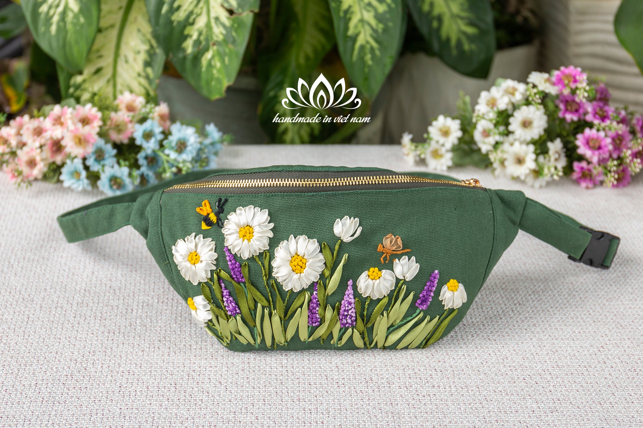 Hand Embroidered Floral Fanny Pack | Lotus Vietnam
