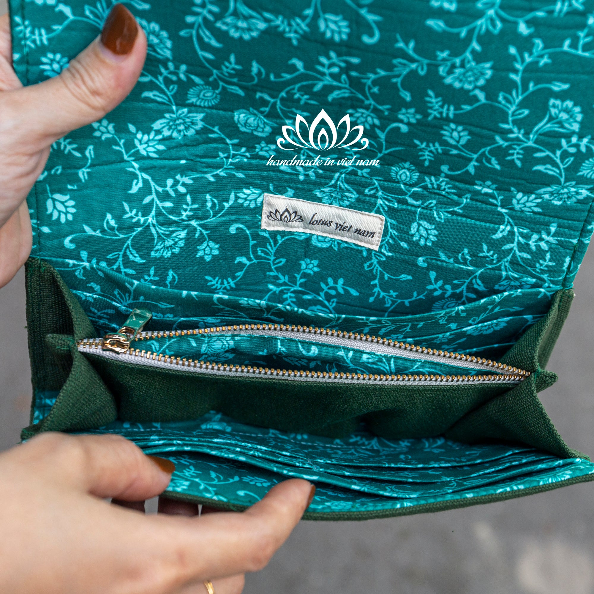 Ribbon Embroidered Floral Wallet | Organizer Wallet with Zipper Pocket