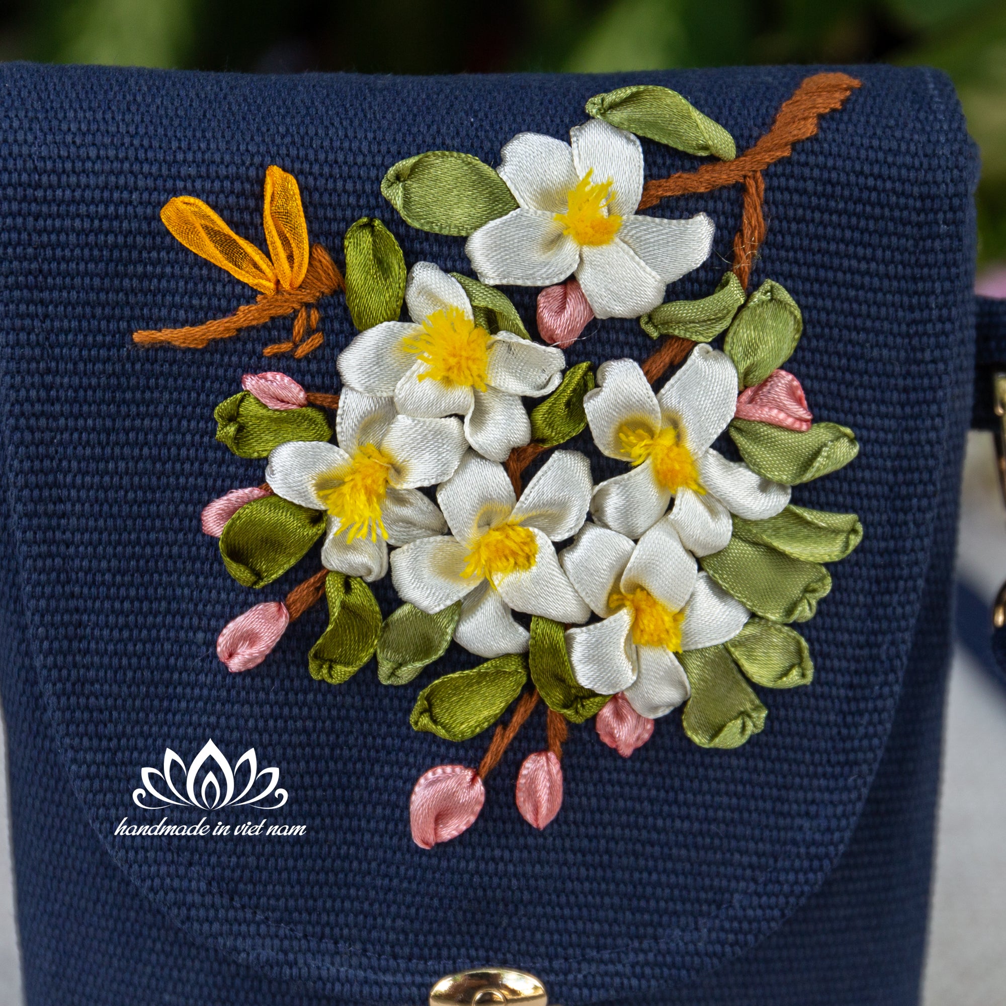 Hand Embroidered Apple Blossom Phone Bag | Crossbody Phone Purse