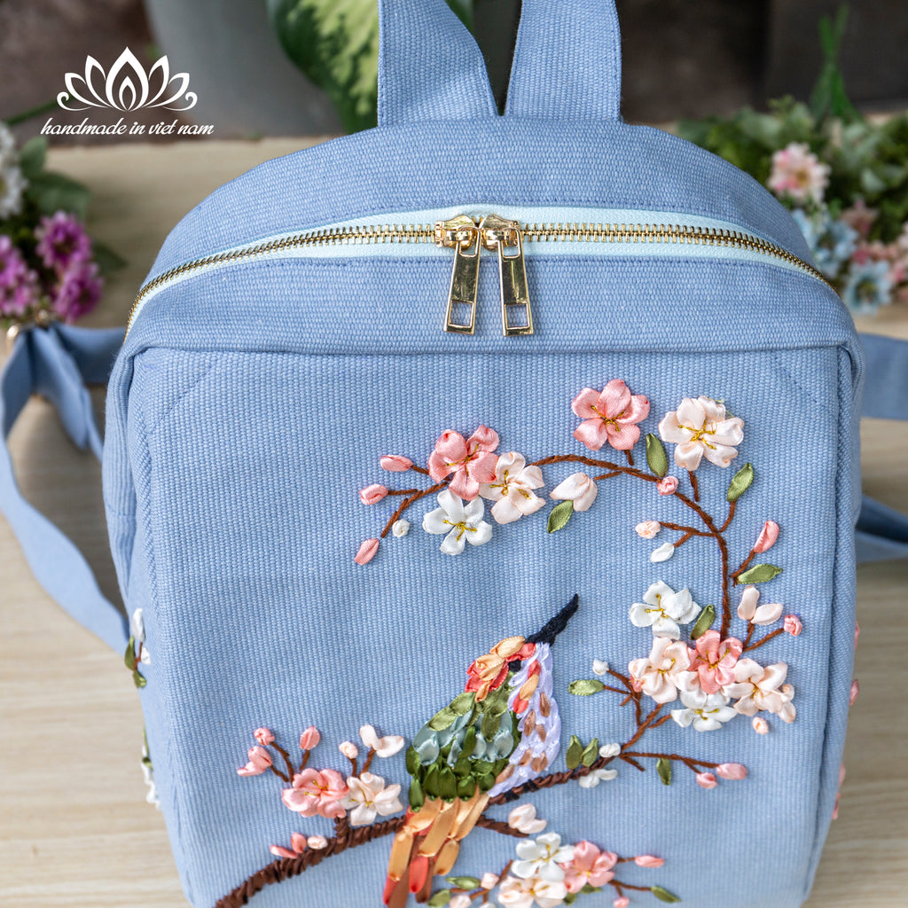 Ribbon Embroidered Bird Backpack | Everyday Canvas Backpack