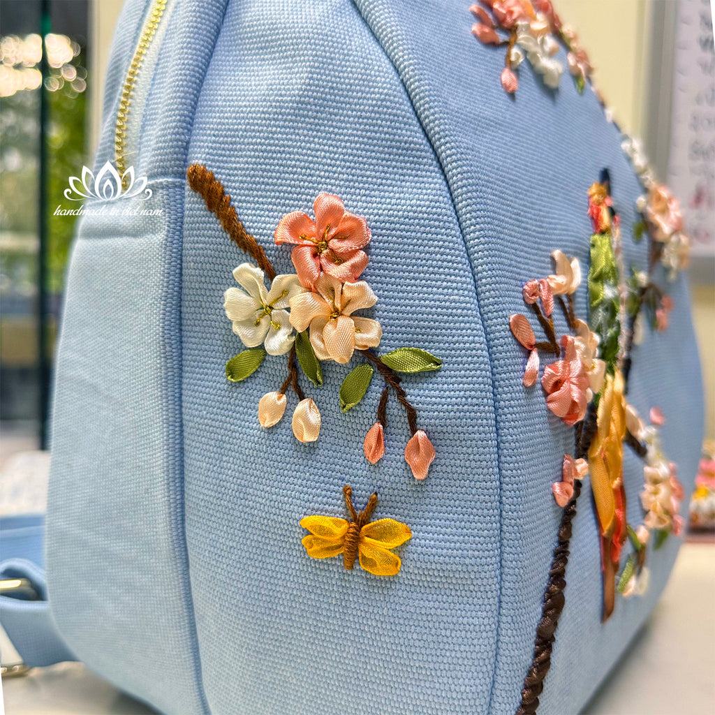 Ribbon Embroidered Bird Backpack | Everyday Canvas Backpack