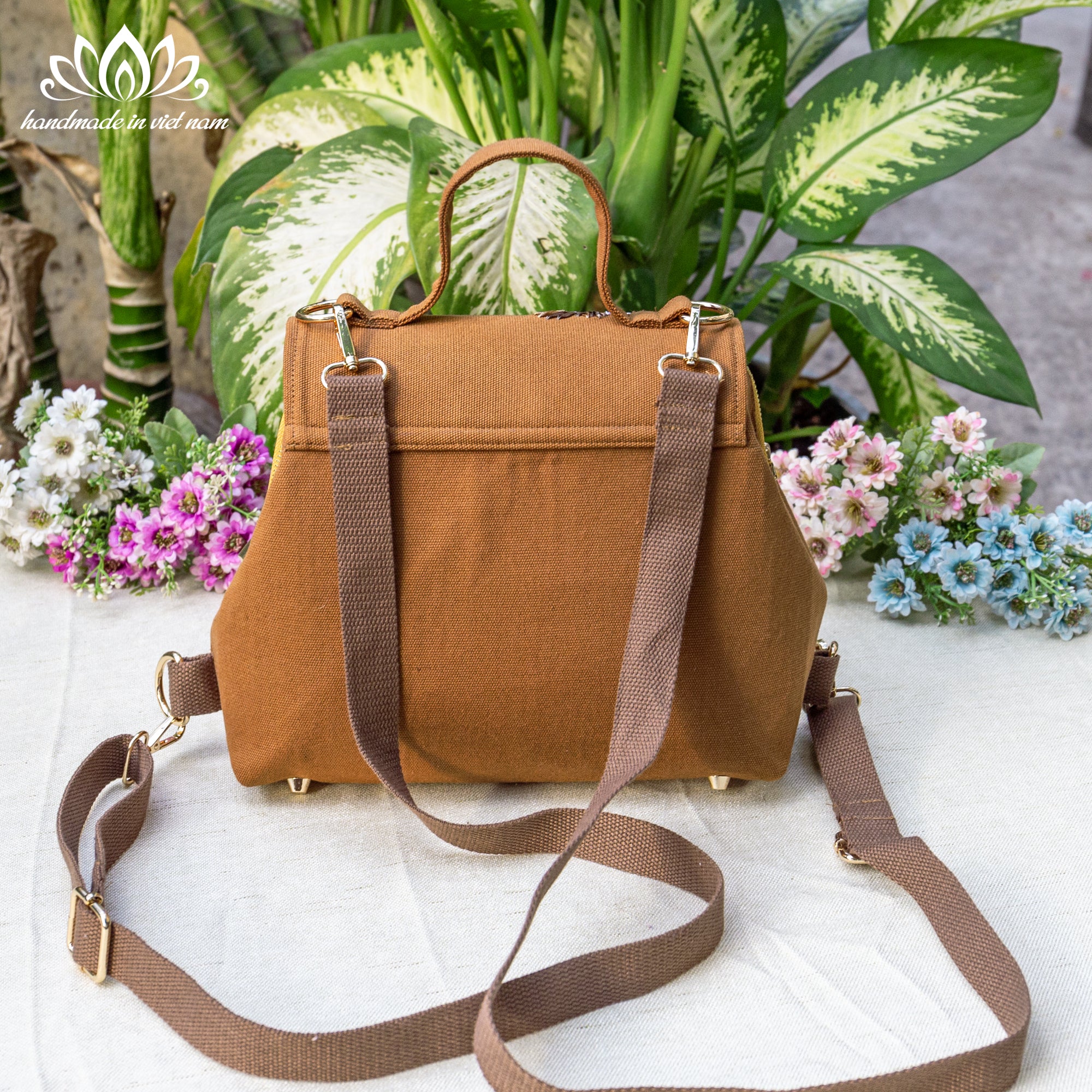 Ribbon Embroidered Denim Doctor Bag | Convertible Handbag & Mini Backpack