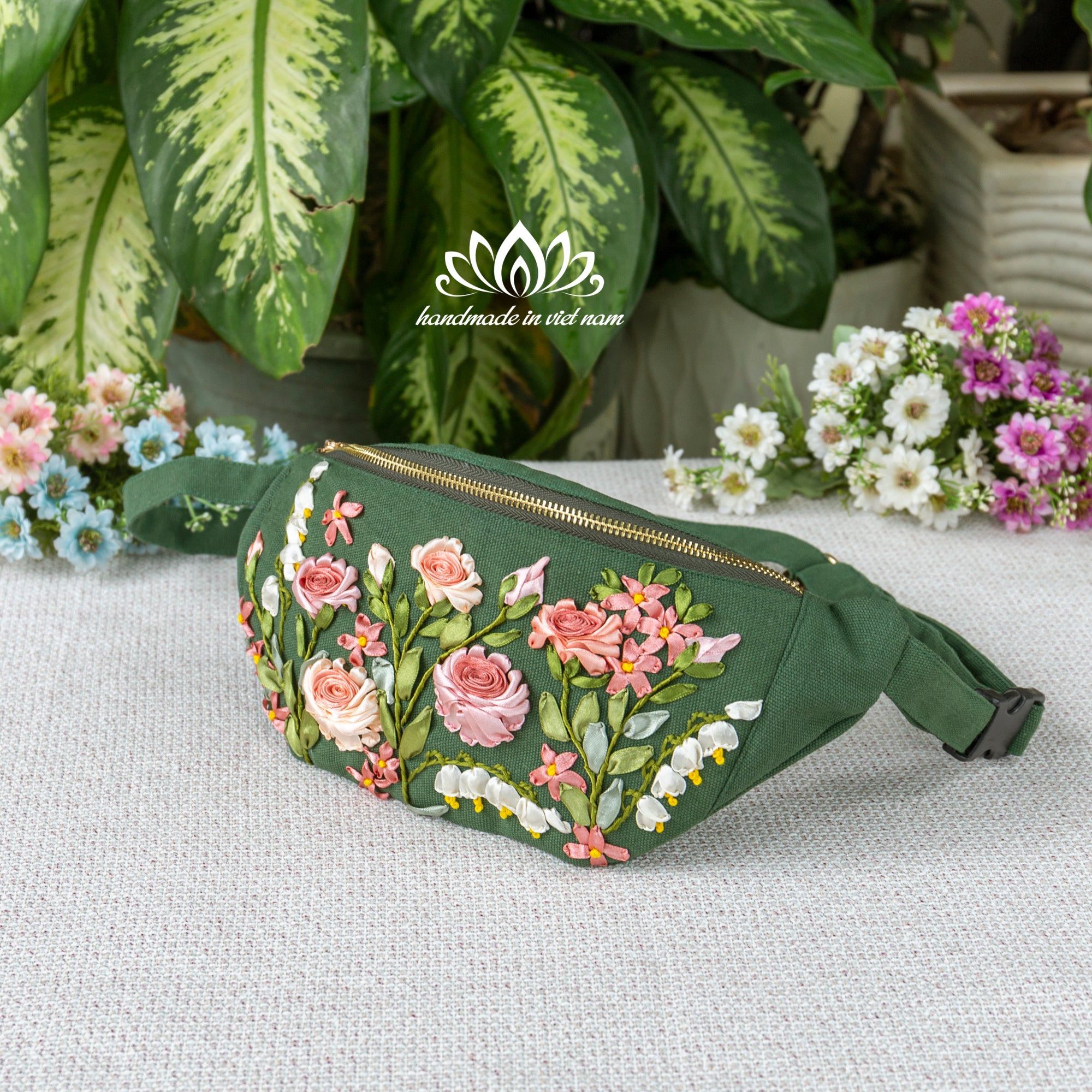 Hand Embroidered Floral Fanny Pack | Lotus Vietnam