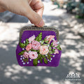 Hand Embroidered Velvet Coin Purse | Handmade Ribbon Embroidery Kiss Lock Pouch