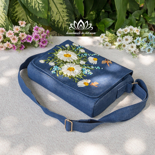 Hand Embroidered Daisy Messenger Bag | Carry a Little Happiness Every Day