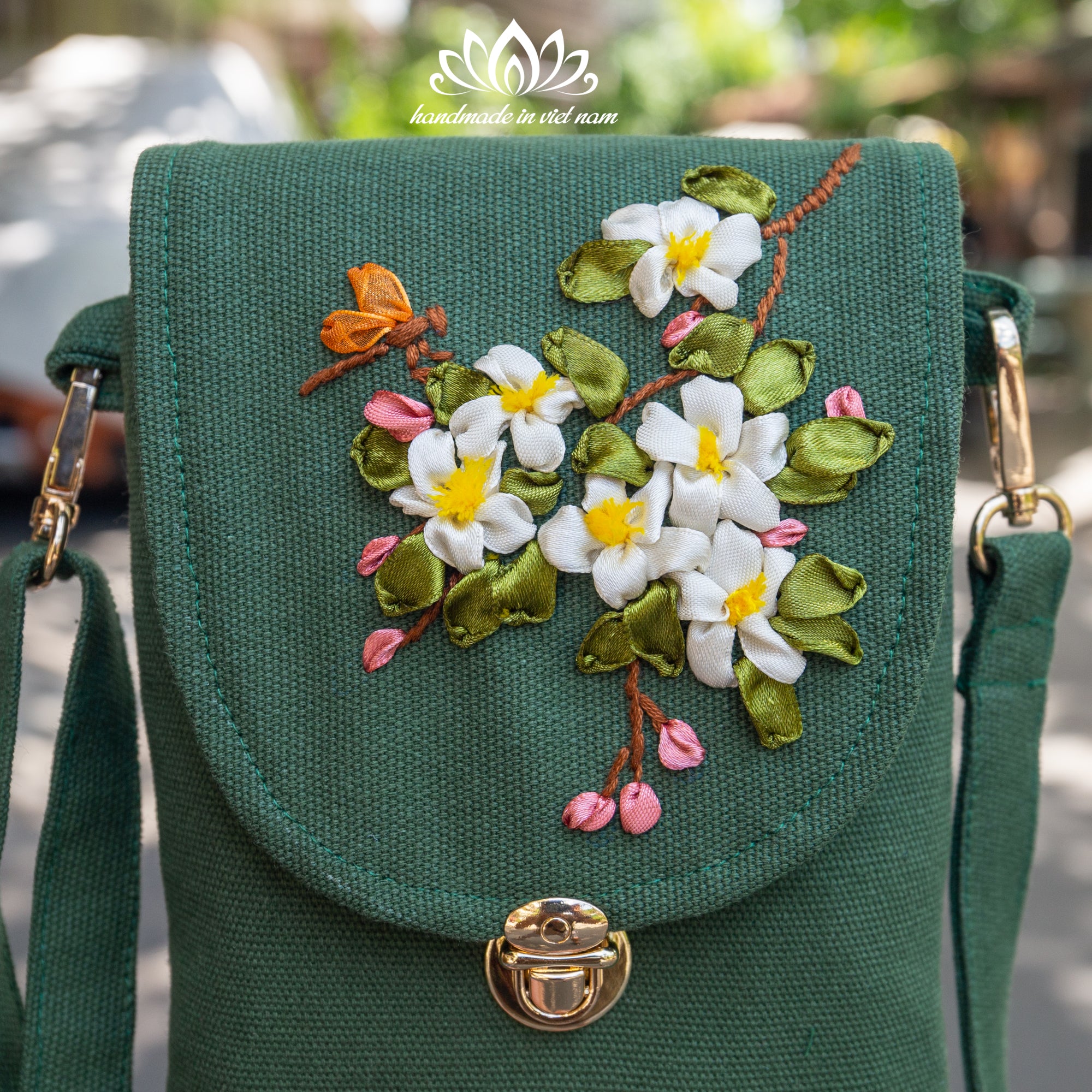 Hand Embroidered Apple Blossom Phone Bag | Crossbody Phone Purse