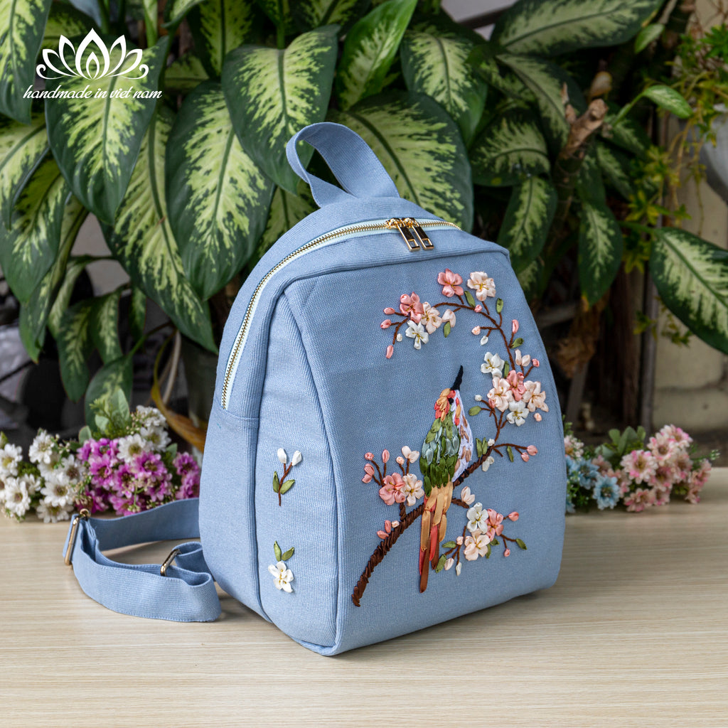 Ribbon Embroidered Bird Backpack | Everyday Canvas Backpack