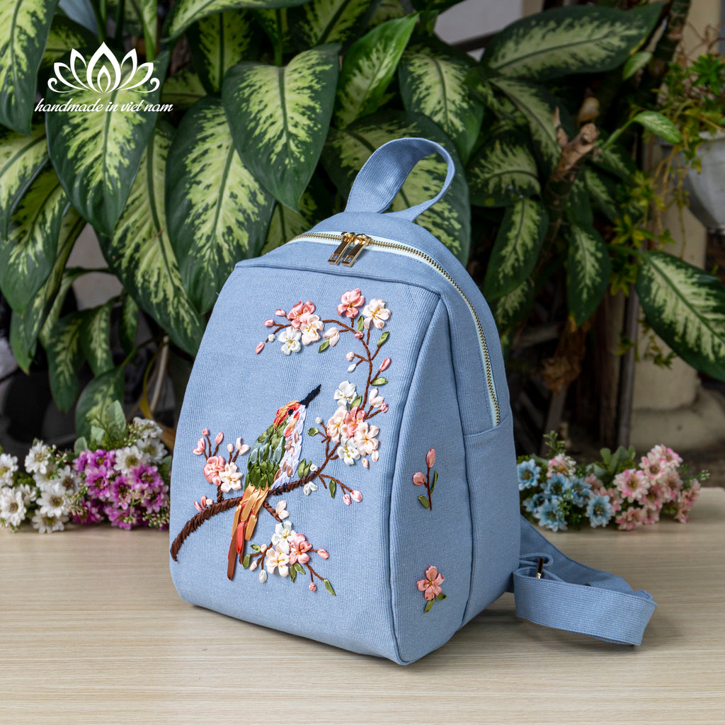 Ribbon Embroidered Bird Backpack | Everyday Canvas Backpack