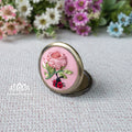 Hand Embroidered Pocket Mirror | Lucky Ladybug Ribbon Rose Gift