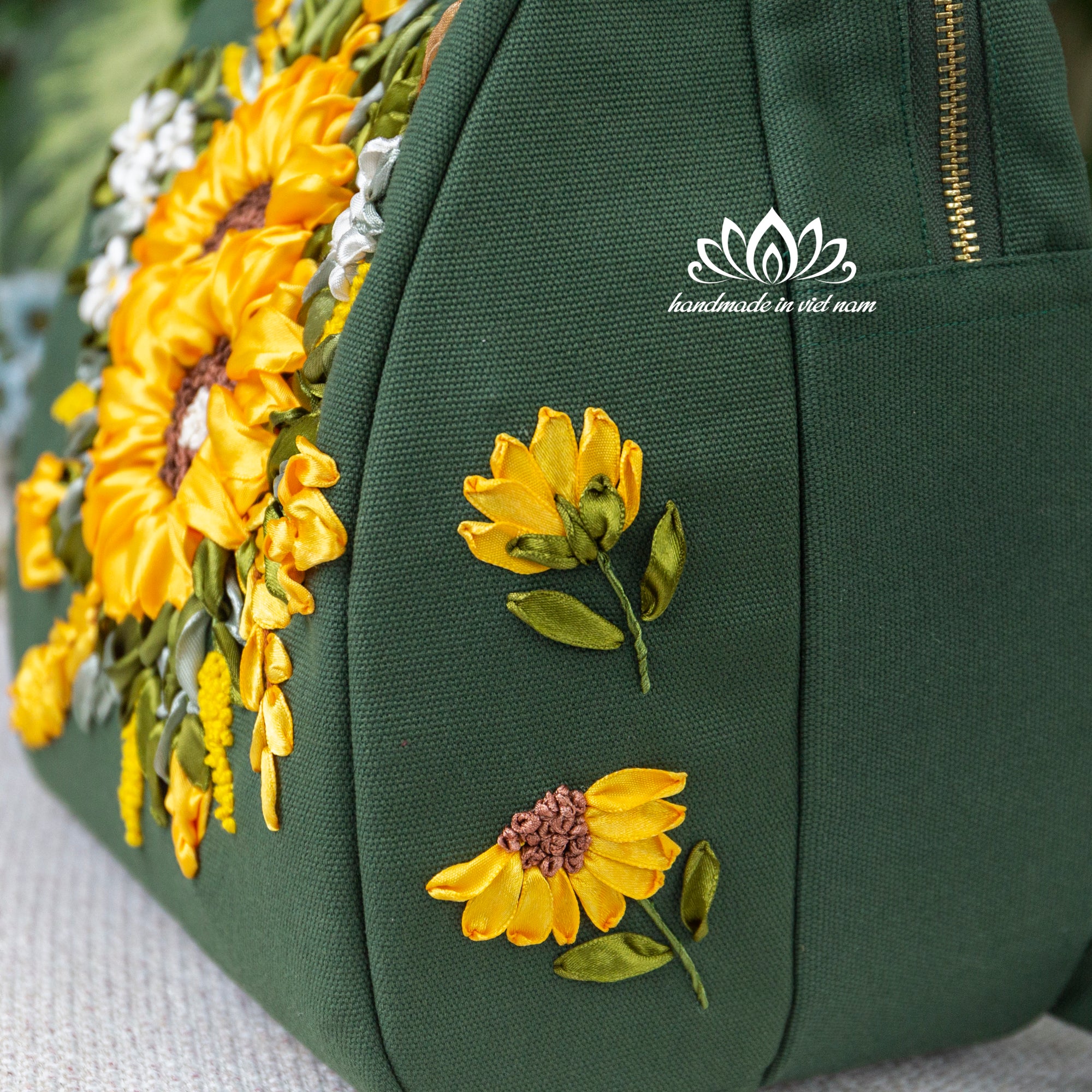 Hand Embroidered Sunflower Ribbon Backpack