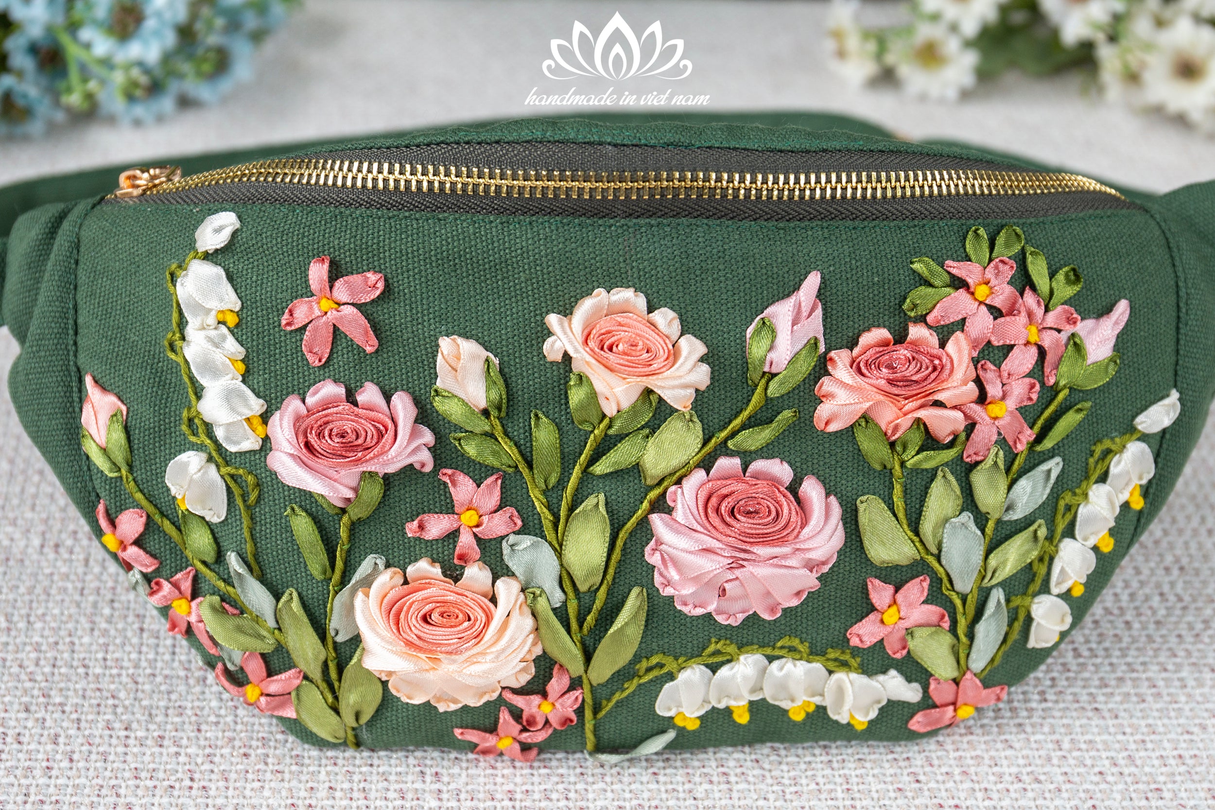 Hand Embroidered Floral Fanny Pack | Lotus Vietnam