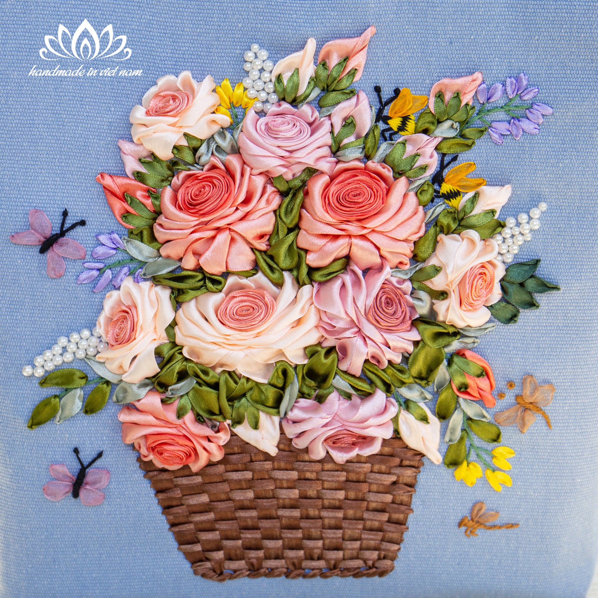 Ribbon Embroidered Floral Tote Bag | Structured Canvas Everyday Tote