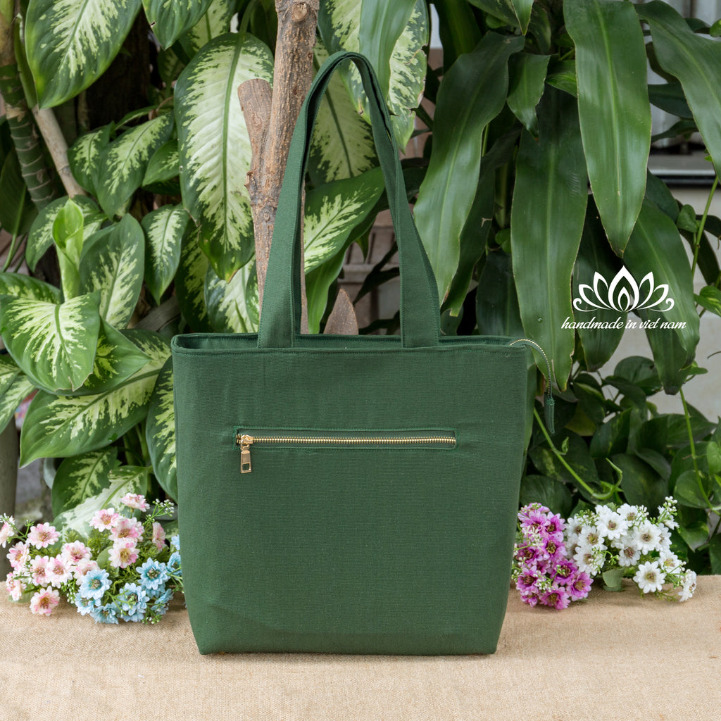 Ribbon Embroidered Floral Tote Bag | Structured Canvas Everyday Tote