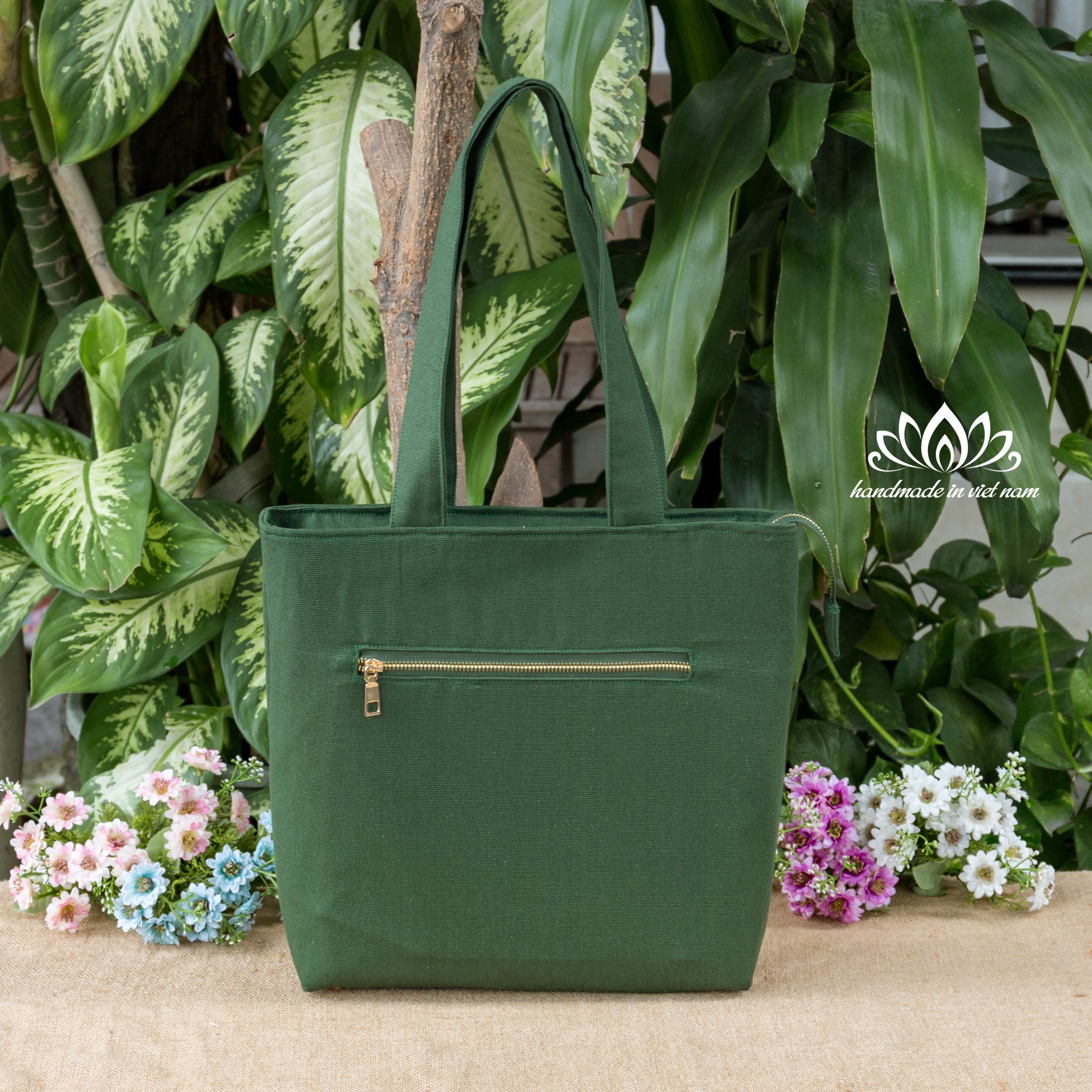 Ribbon Embroidered Floral Tote Bag | Structured Canvas Everyday Tote