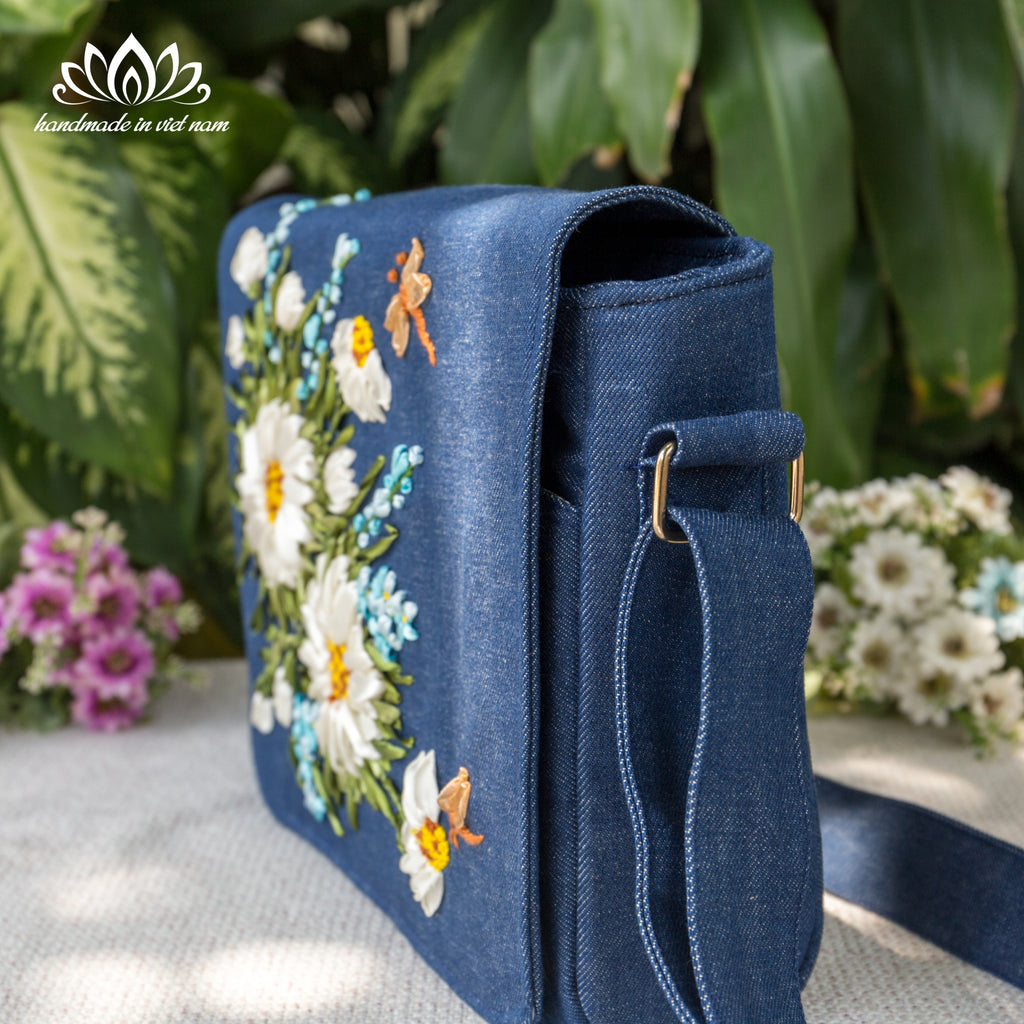 Hand Embroidered Daisy Messenger Bag | Carry a Little Happiness Every Day