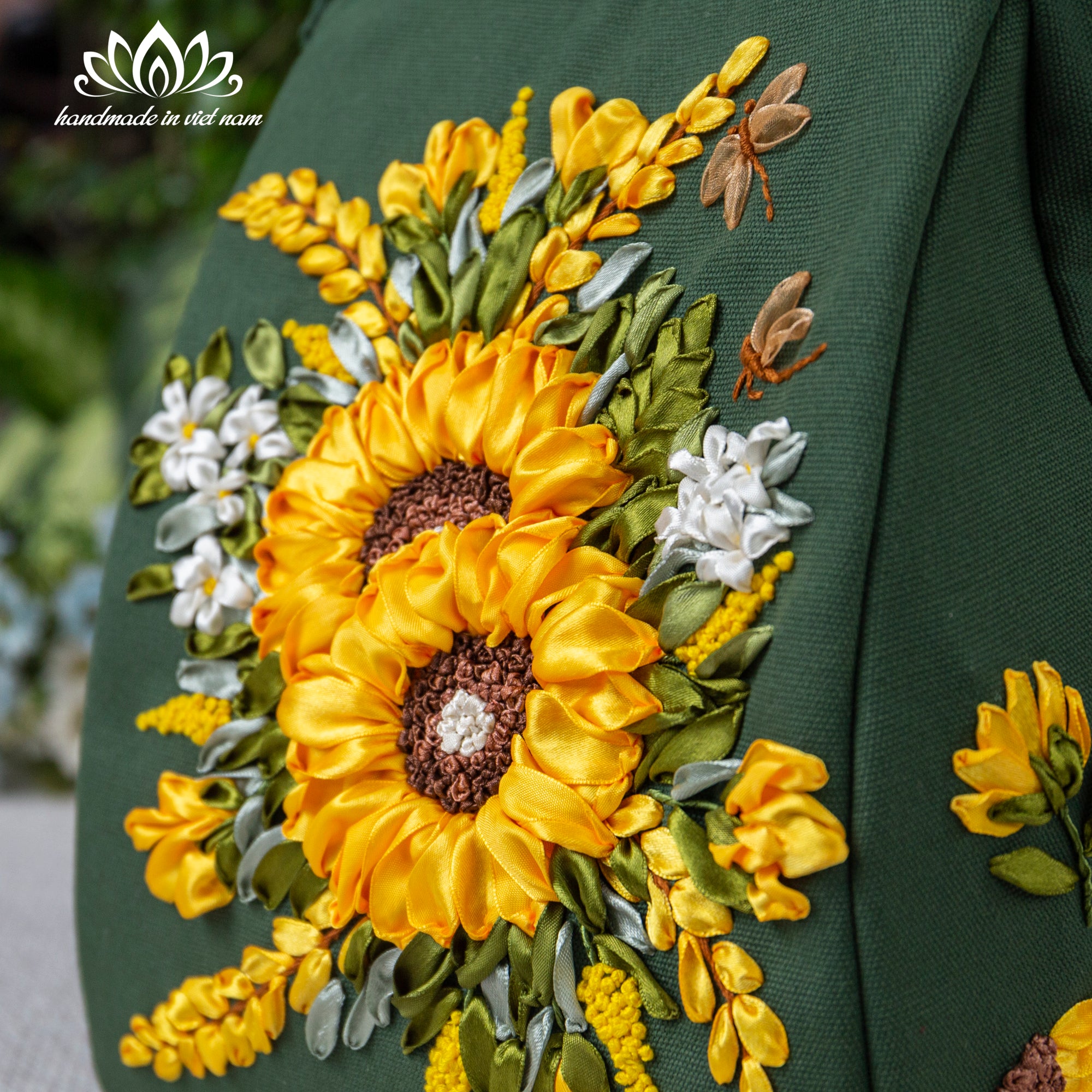 Hand Embroidered Sunflower Ribbon Backpack