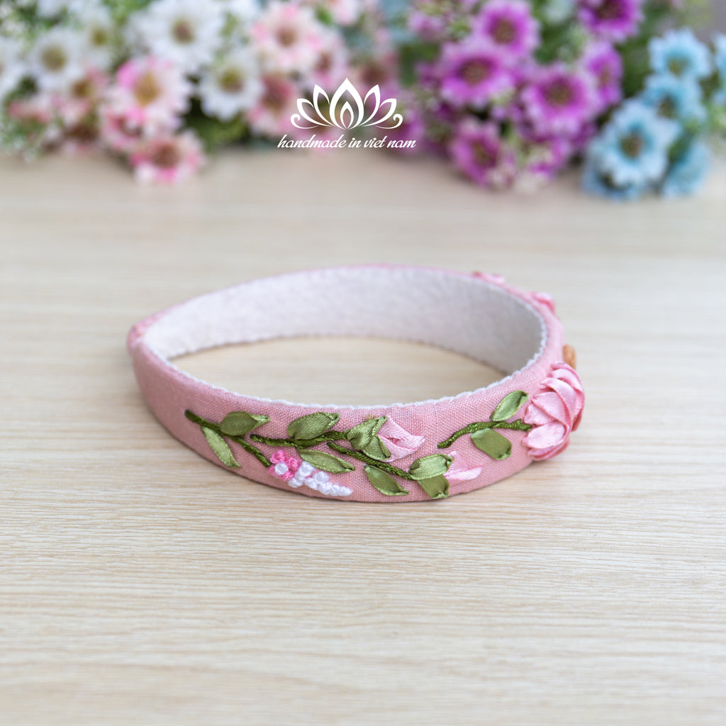 Ribbon Embroidered Linen Headband | Handmade Floral Hair Accessory for Women & Girls