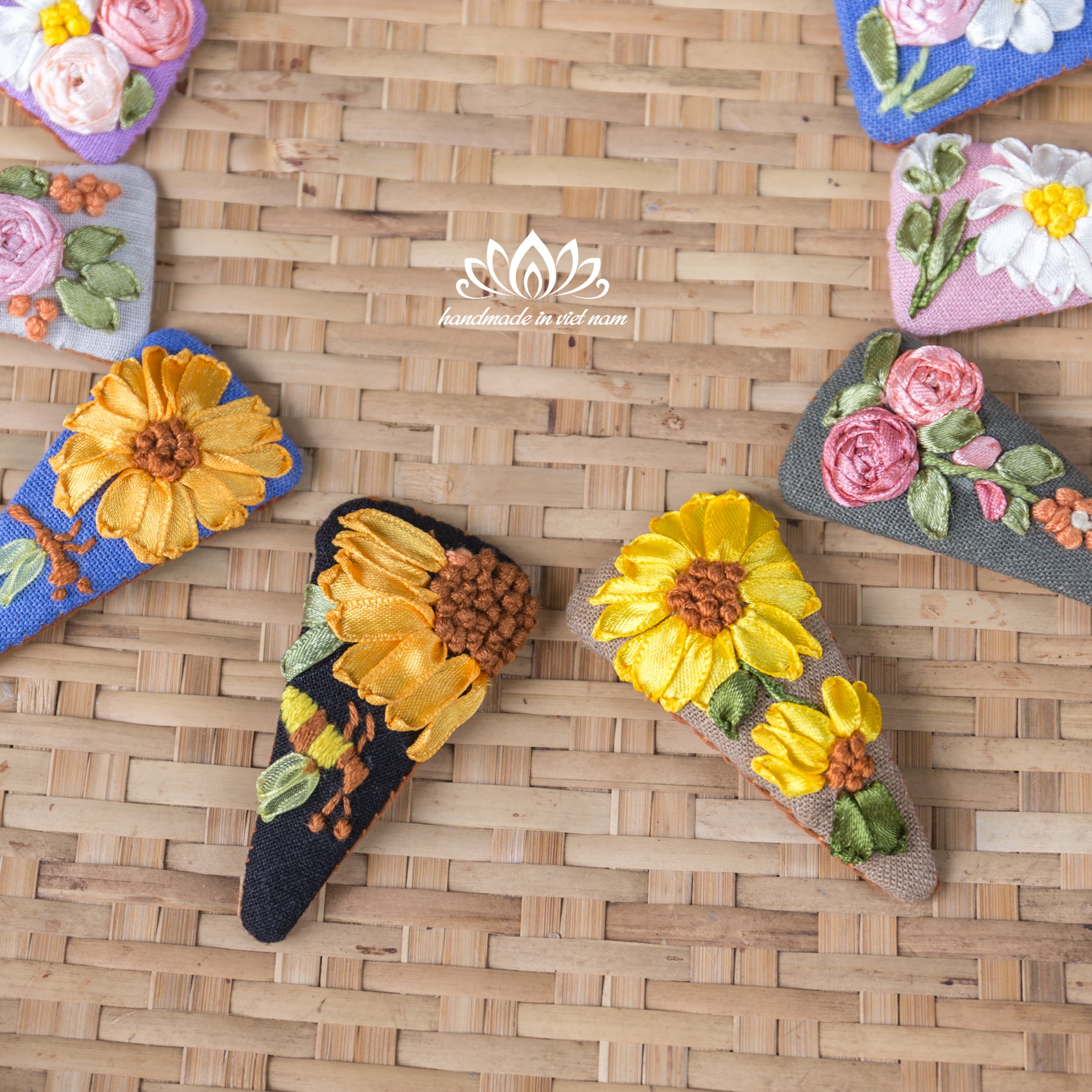 Hand Embroidered Linen Hair Clip | Ribbon Embroidery Triangle Hair Clip