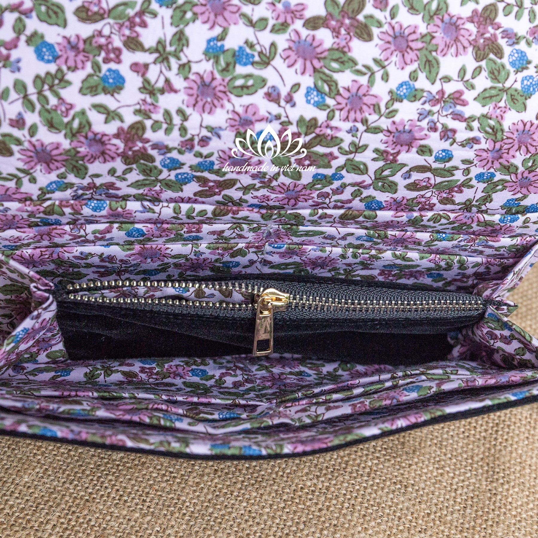 Ribbon Embroidered Floral Wallet | Organizer Wallet with Zipper Pocket
