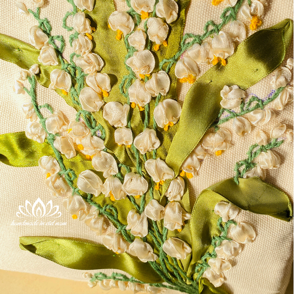 Lily of the Valley Ribbon Embroidered Backpack | A Symbol of Happiness