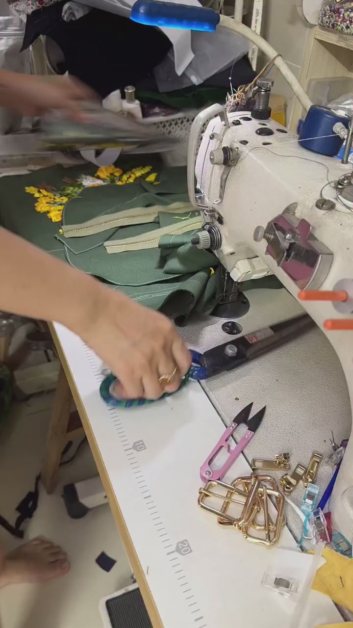 Hand Embroidered Sunflower Ribbon Backpack