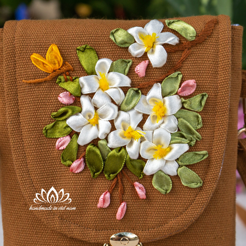 Hand Embroidered Apple Blossom Phone Bag | Crossbody Phone Purse