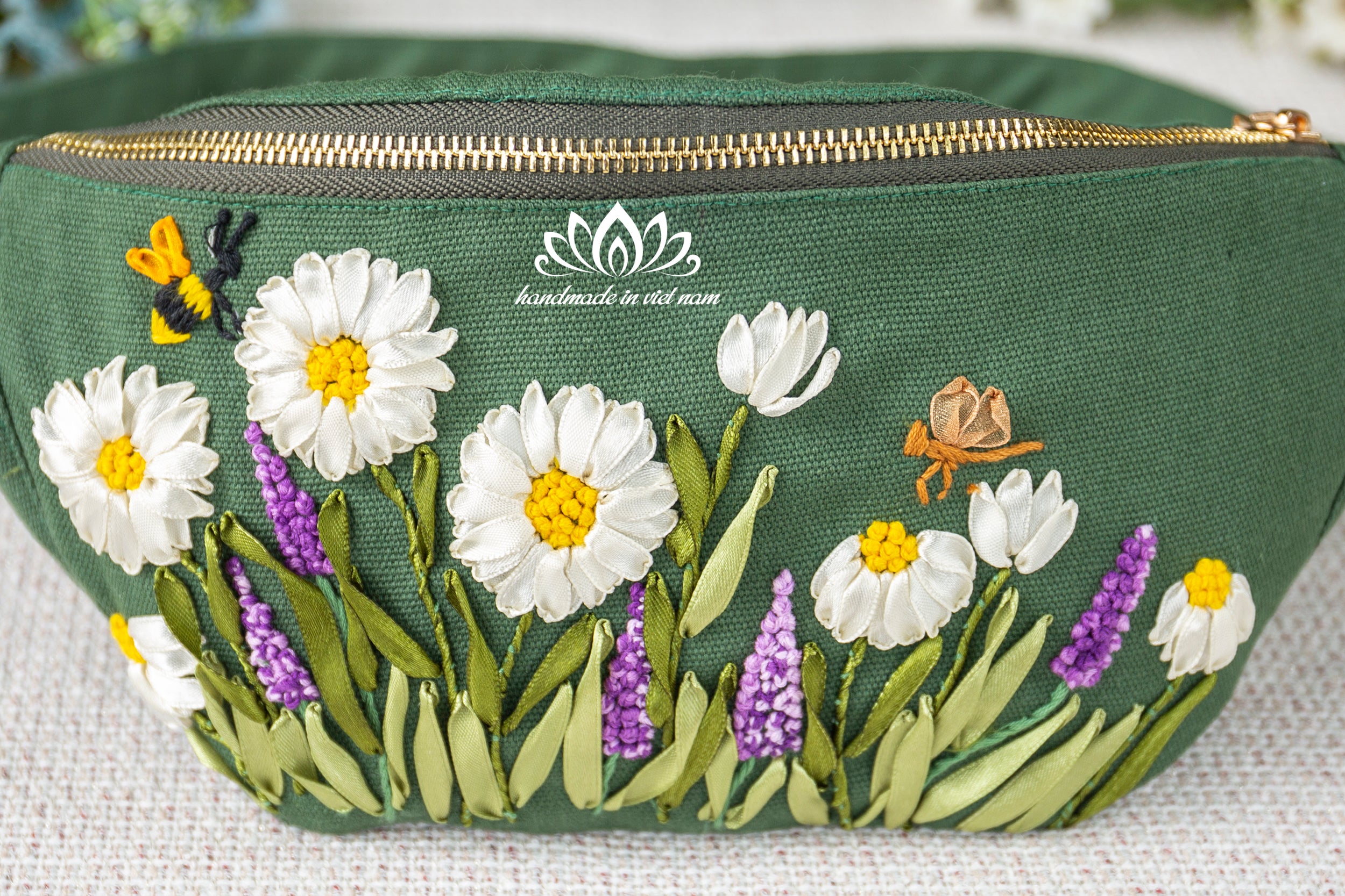Hand Embroidered Floral Fanny Pack | Lotus Vietnam