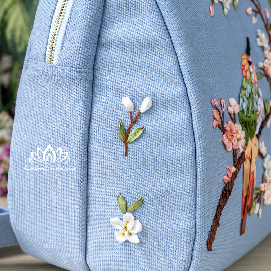 Ribbon Embroidered Bird Backpack | Everyday Canvas Backpack