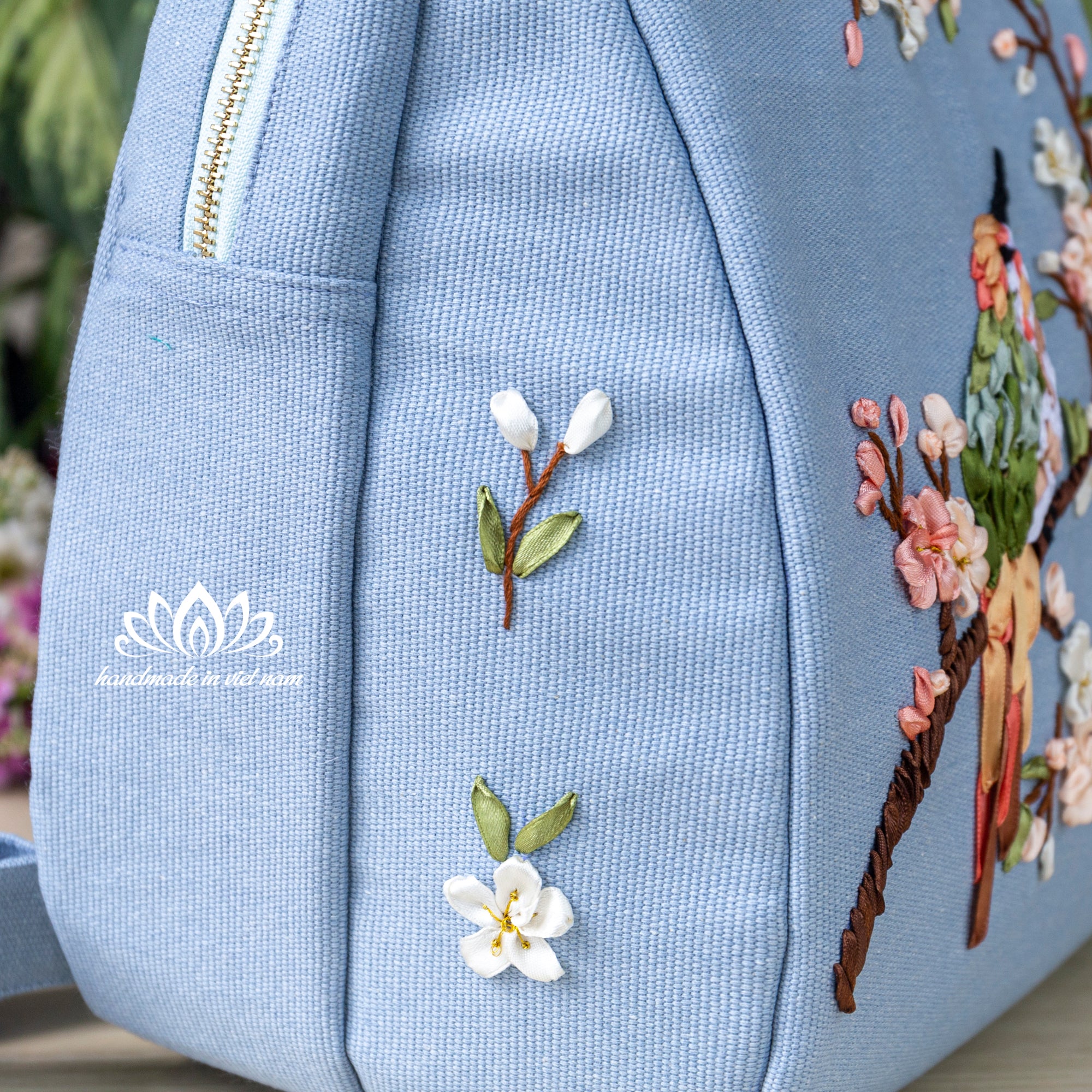 Ribbon Embroidered Bird Backpack | Everyday Canvas Backpack