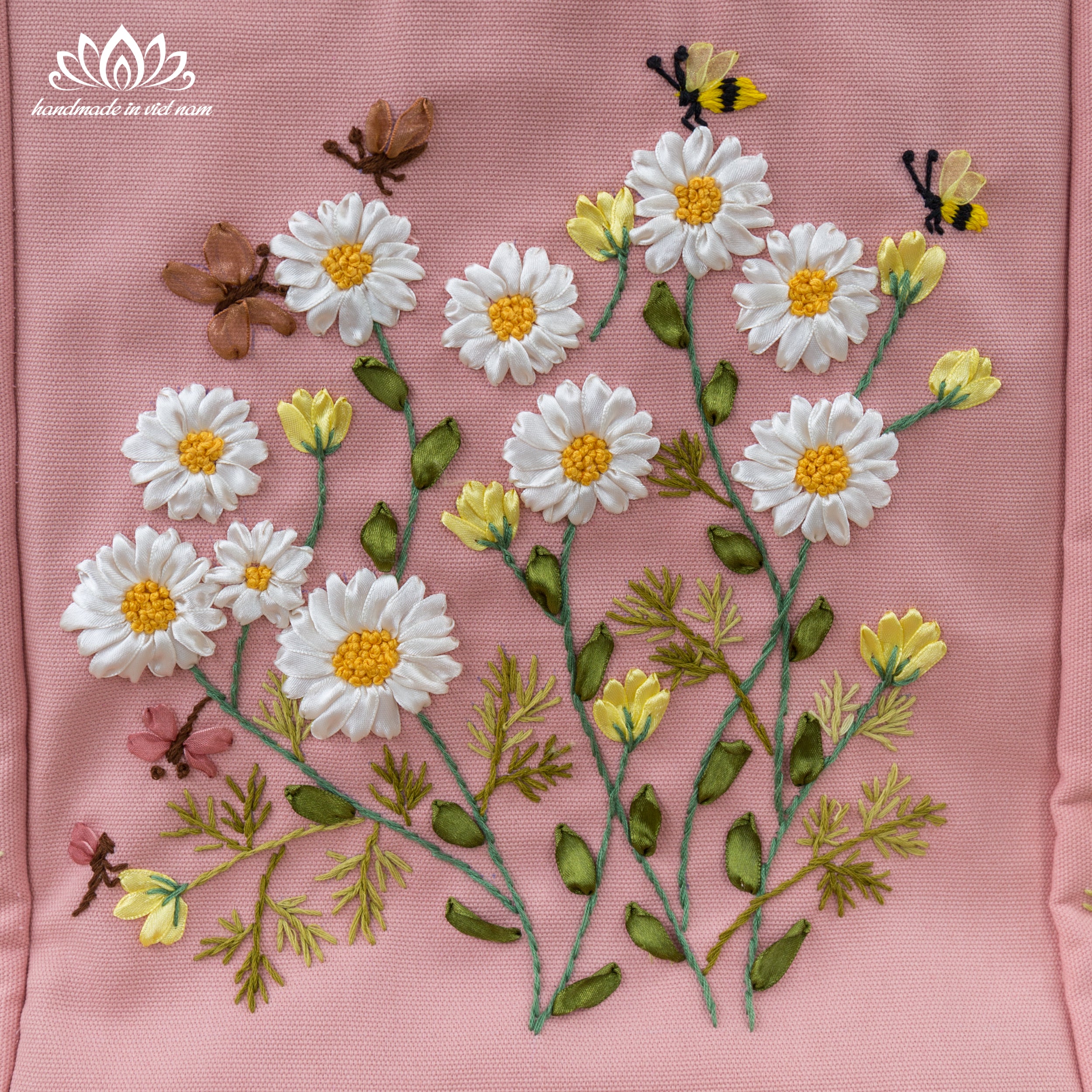 Hand Embroidered Daisy Convertible Backpack Tote | Lotus Vietnam