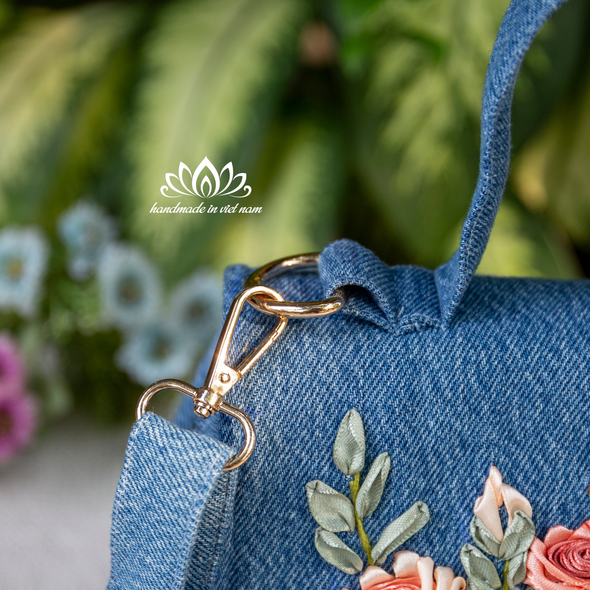 Ribbon Embroidered Denim Doctor Bag | Convertible Handbag & Mini Backpack