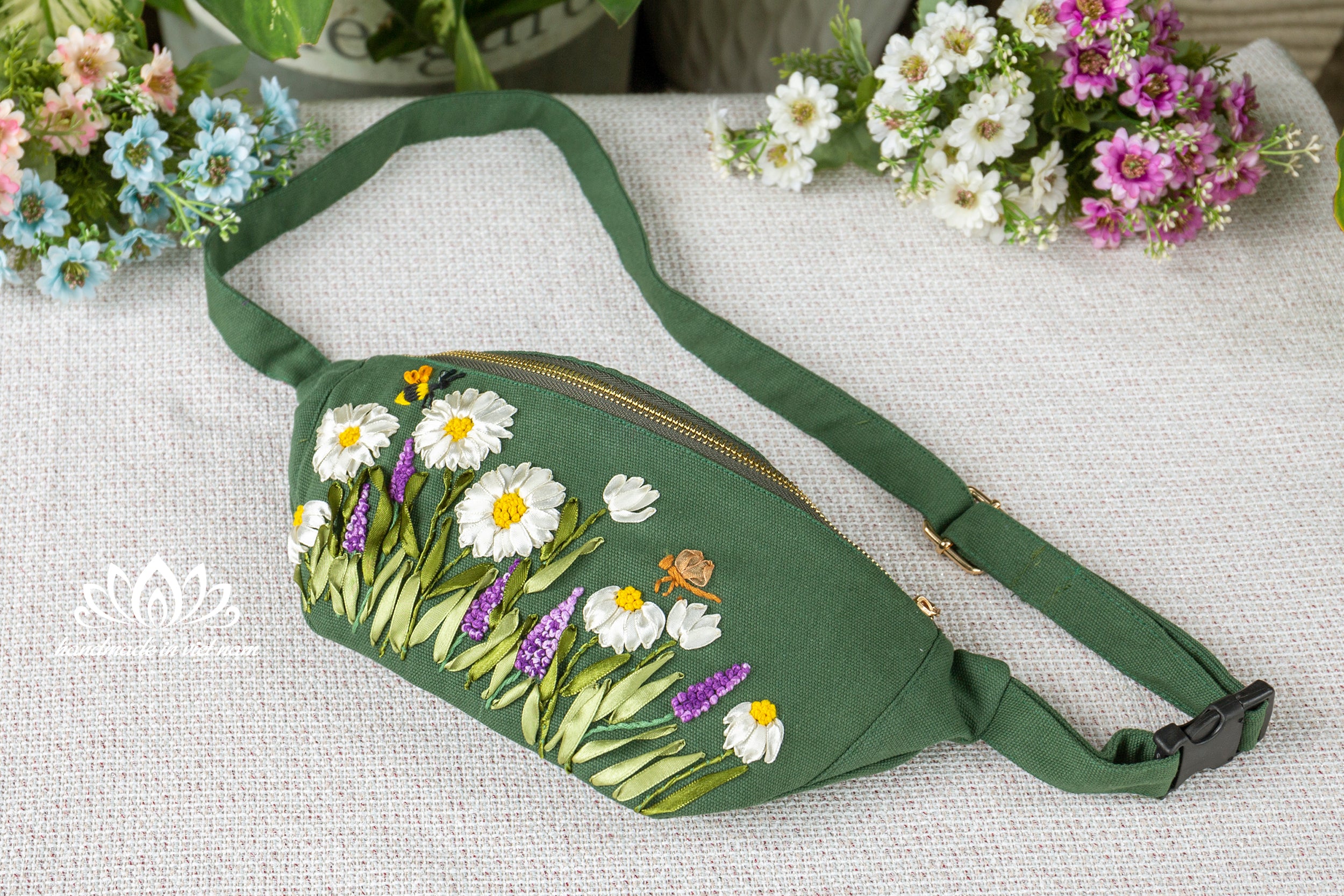 Hand Embroidered Floral Fanny Pack | Lotus Vietnam